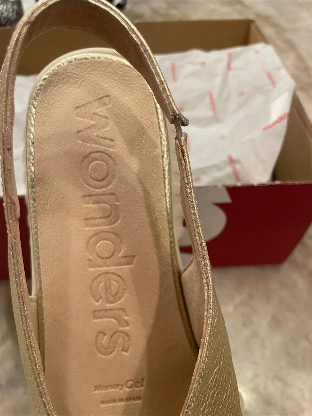 Wonders Metallic Gold Platform Slingback Shoes